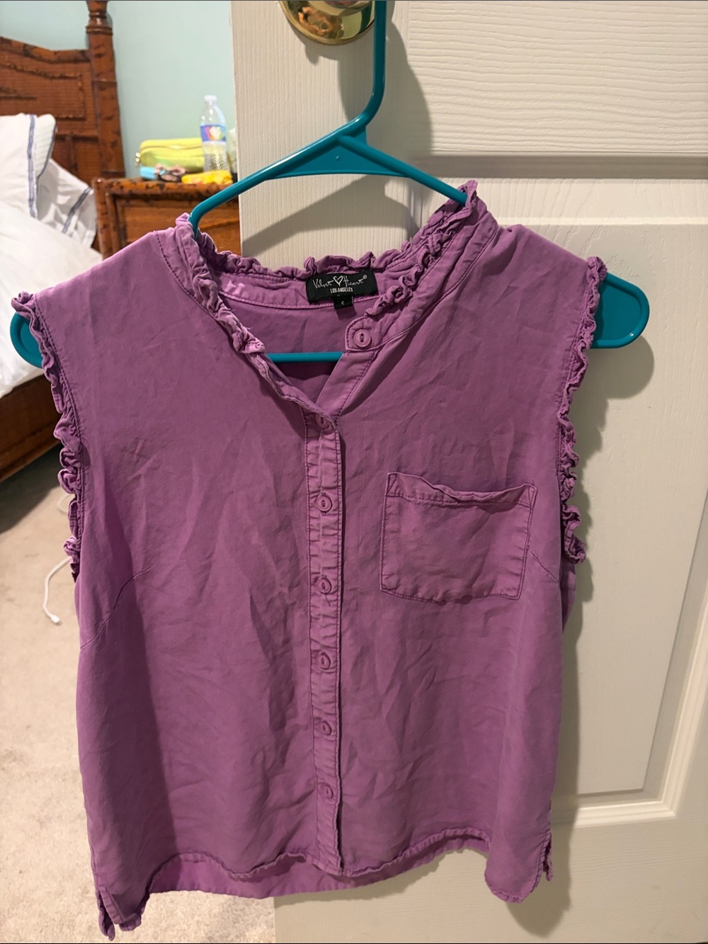 Velvet Heart Lavender Ruffle-Trim Sleeveless Button-Down Top